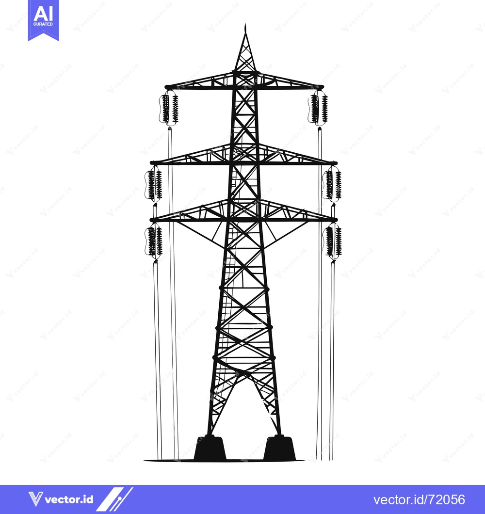 Premium Vector dari Black and white silhouette of a tall electrical power transmission tow