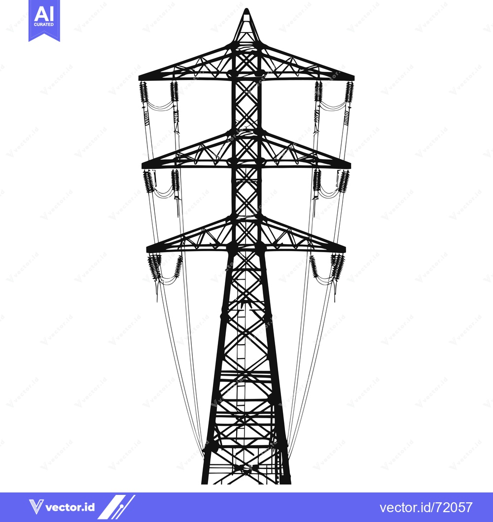 Premium Vector dari Silhouette of a Tall Power Transmission Tower with Wires