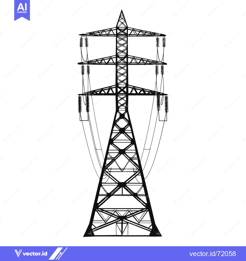 Premium Vector dari A Black and White Silhouette of an Electrical Transmission Tower