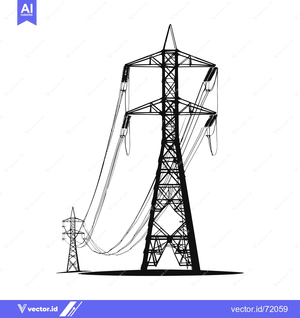 Premium Vector dari Silhouette of an Electrical Transmission Tower and Power Lines