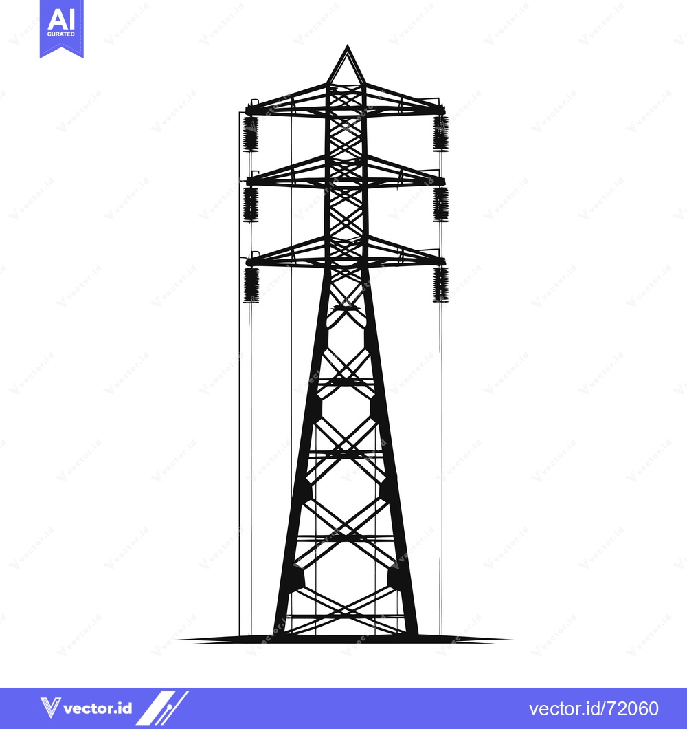 Premium Vector dari Black and white illustration of an electricity pylon