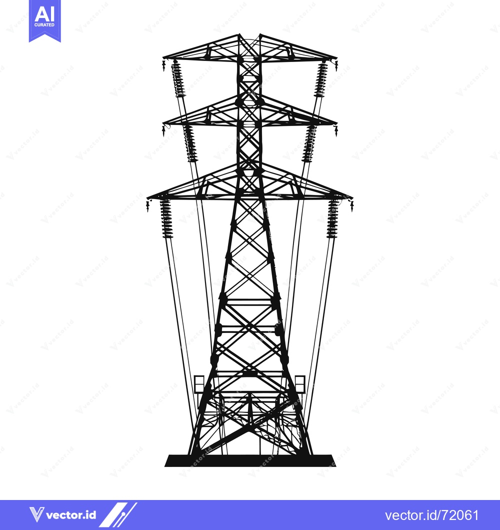 Premium Vector of Black and White Silhouette of an Electricity Transmission Tower