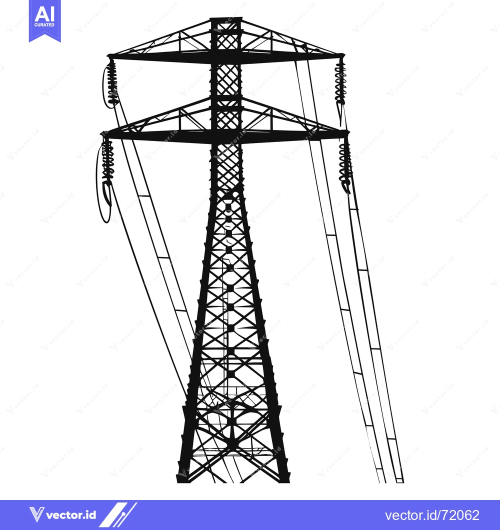 Premium Vector of Silhouette of a Power Transmission Tower with Wires