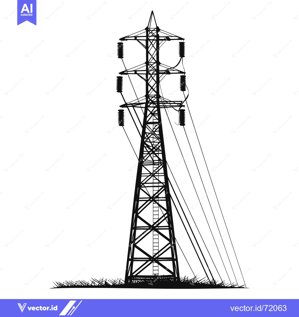 Premium Vector of Black and White Silhouette of a Tall Power Line Tower