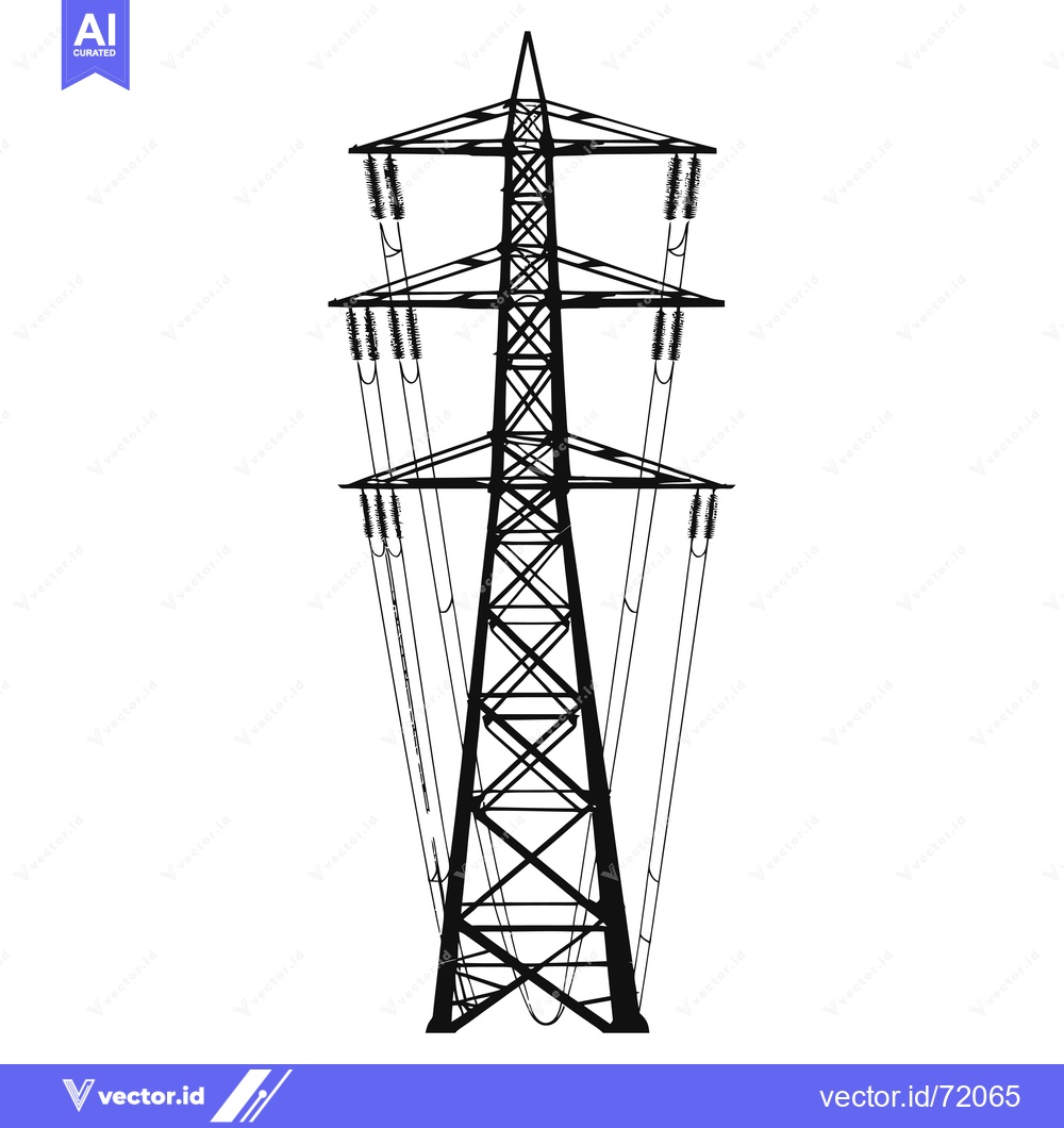 Premium Vector of Black and white silhouette of an electrical transmission tower