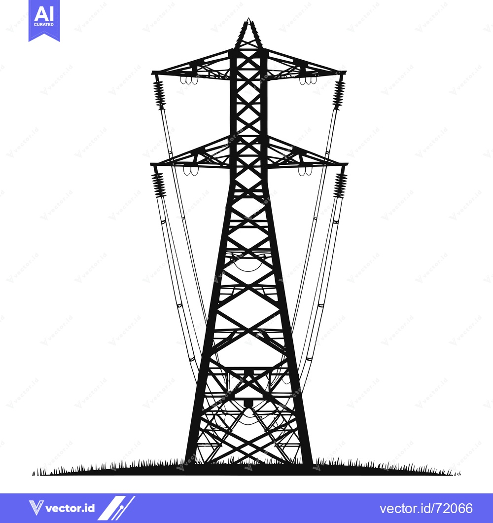 Premium Vector dari Black and White Silhouette of an Electric Power Transmission Tower