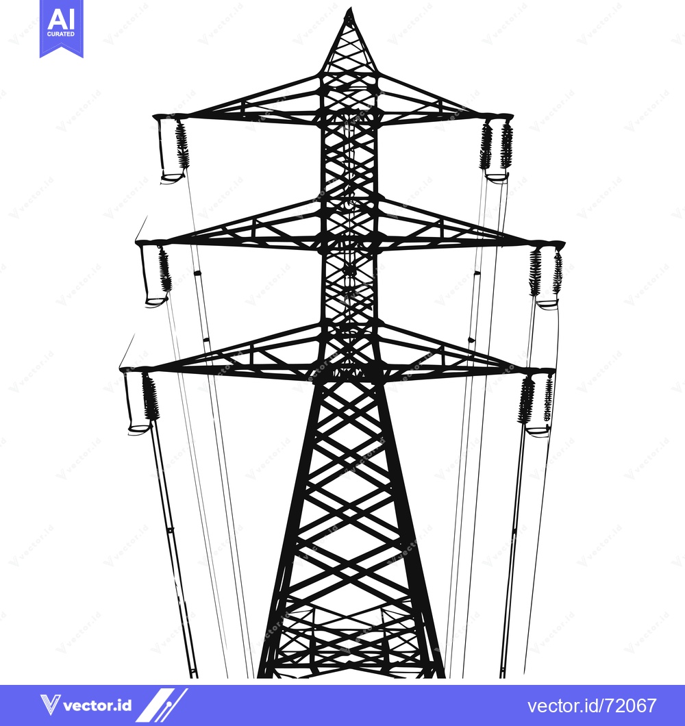 Premium Vector dari Silhouette of a tall power transmission tower with wires