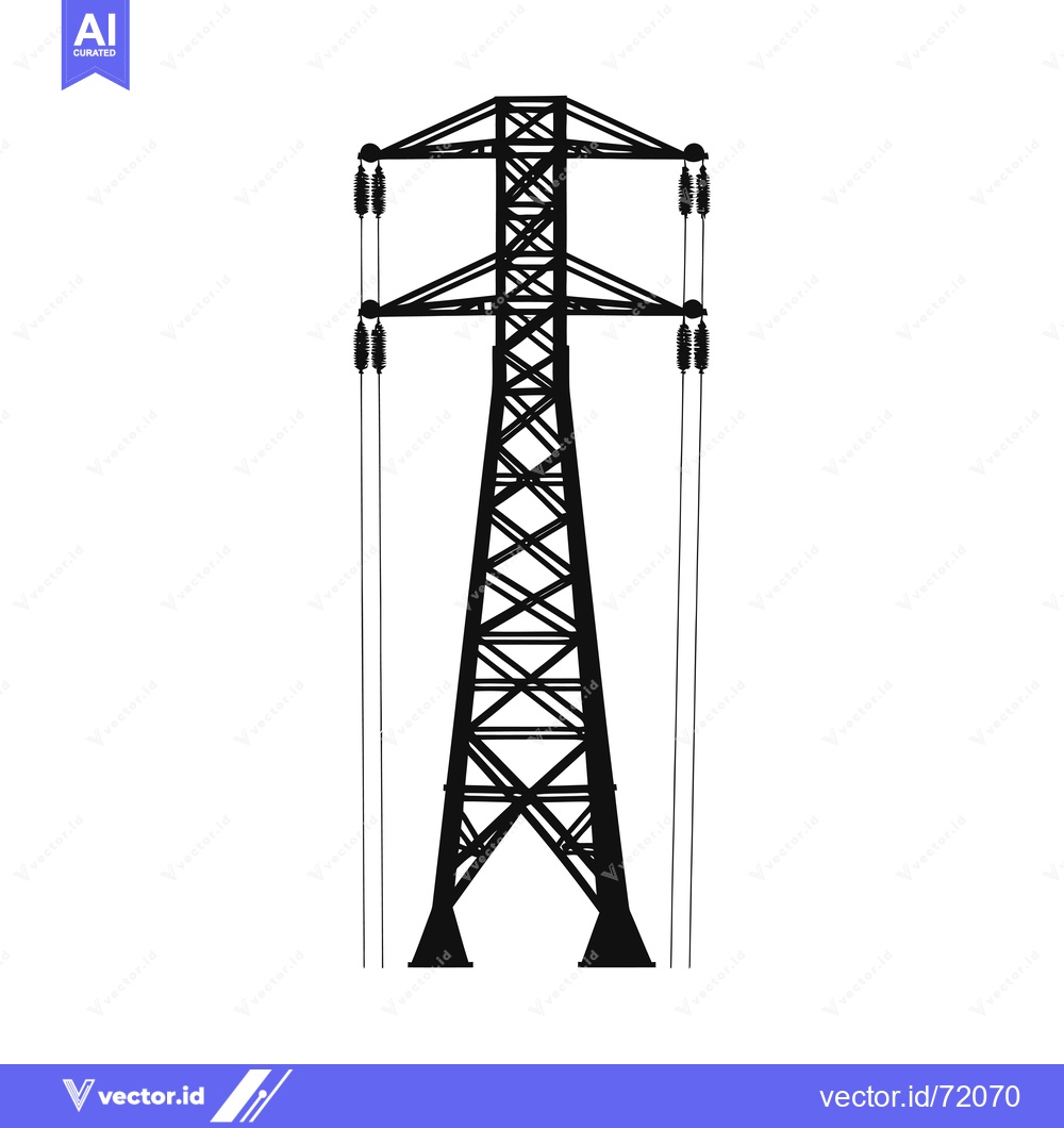 Premium Vector dari Black and White Silhouette of a Power Line Tower