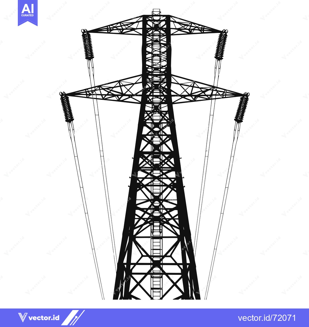 Premium Vector of Black and White Silhouette of a Power Transmission Tower