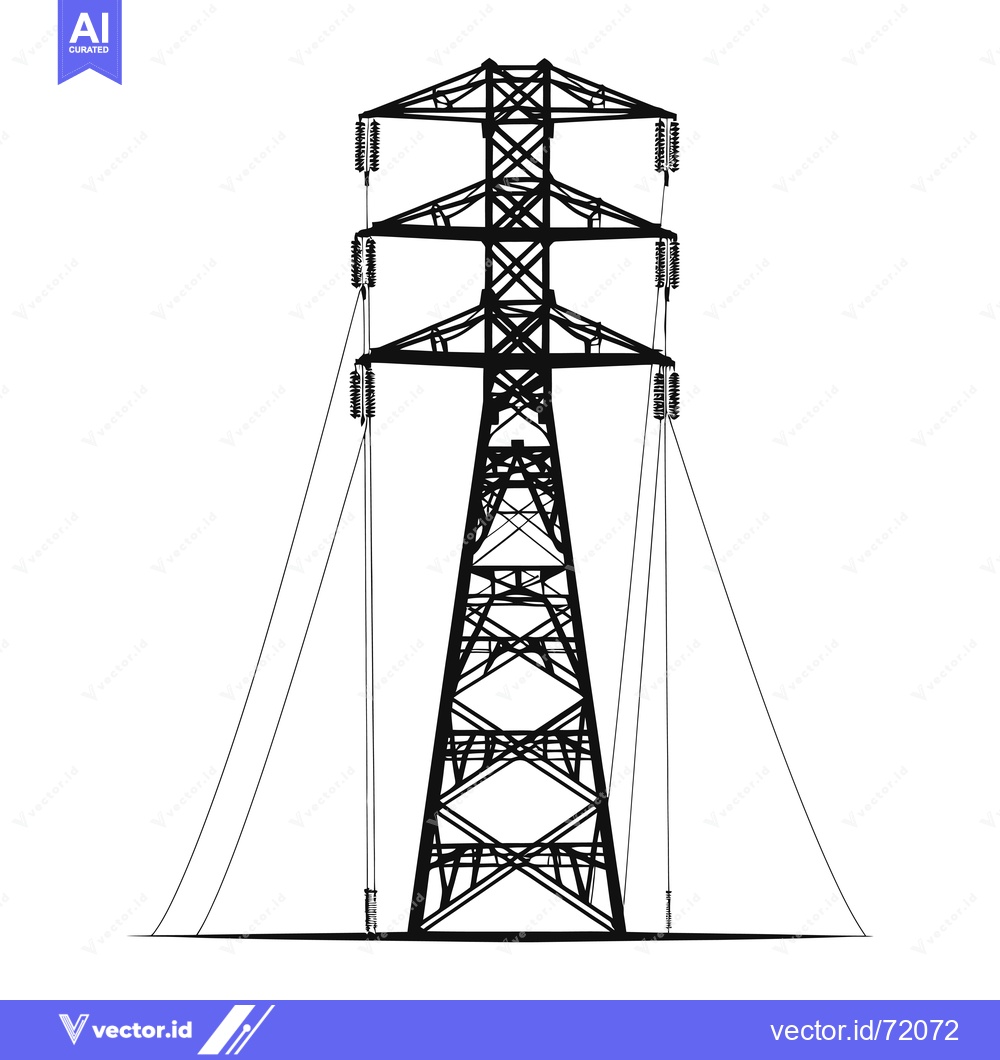 Premium Vector of Black and White Silhouette of a Power Transmission Tower