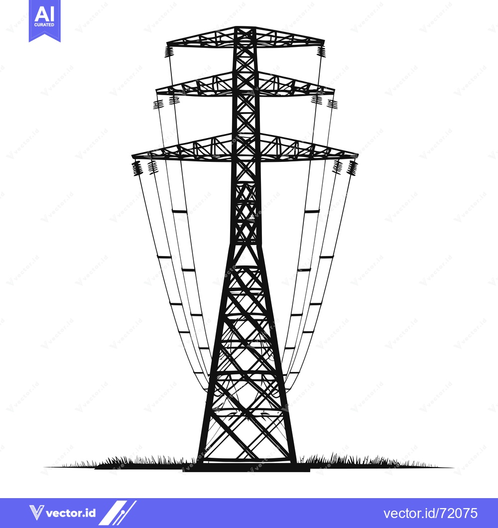 Premium Vector dari Black and White Silhouette of a Power Line Tower with Wires