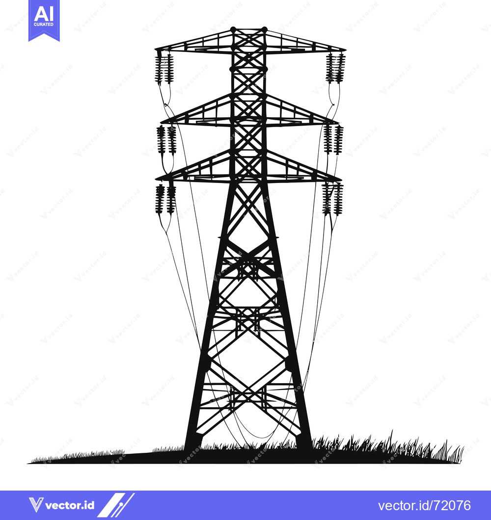 Premium Vector of Silhouette of a Tall Power Transmission Tower in a Field of Grass