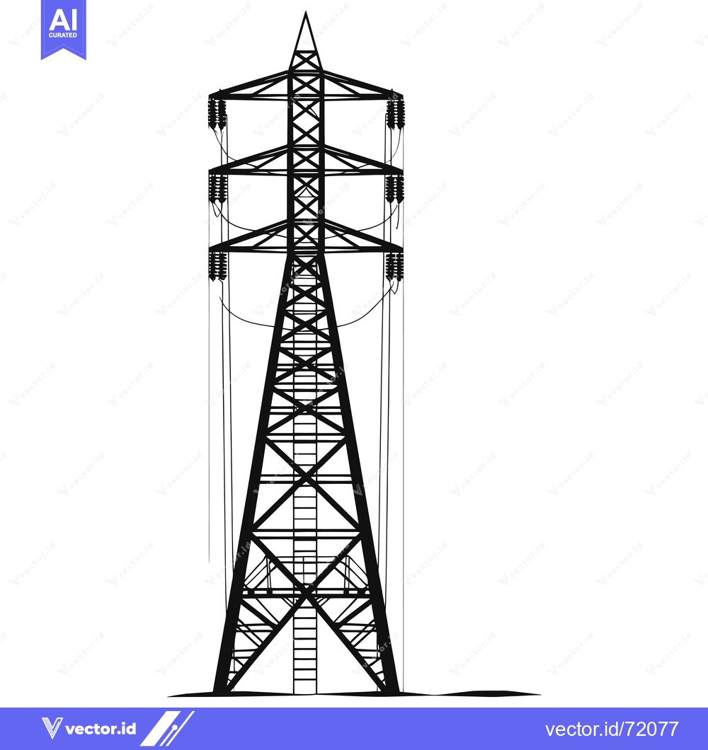 Premium Vector dari Silhouette of a Tall Power Transmission Tower with Wires