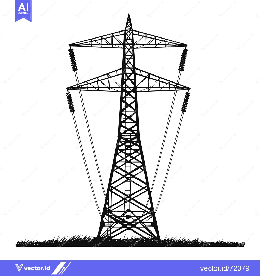 Premium Vector dari Black and white silhouette of an electricity pylon in a field of grass