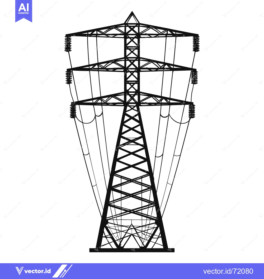 Premium Vector of Silhouette of a Tall Power Transmission Tower with Wires