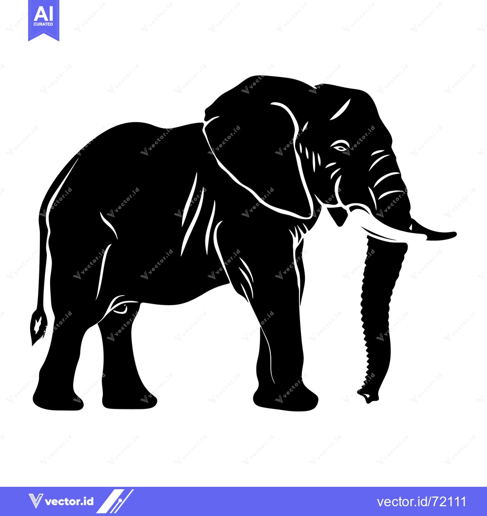 Premium Vector of A Black and White Silhouette of an Elephant