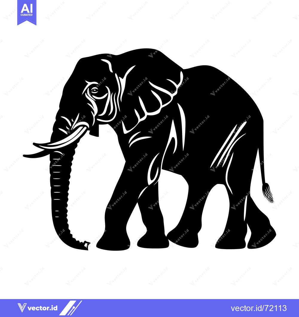 Premium Vector dari Black and White Silhouette of an Elephant Walking