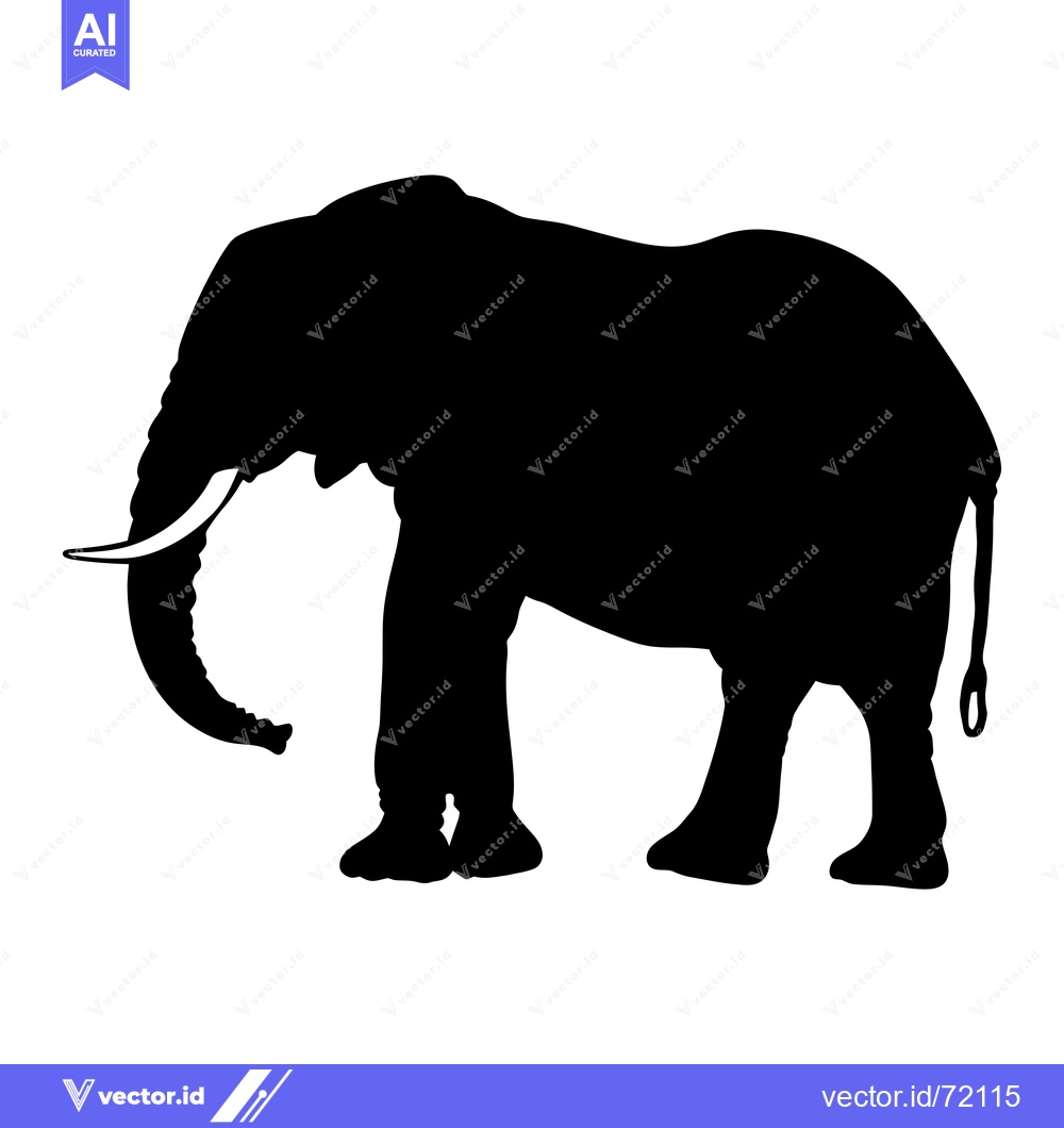 Premium Vector of Black and White Silhouette of an Elephant with a Trunk Up