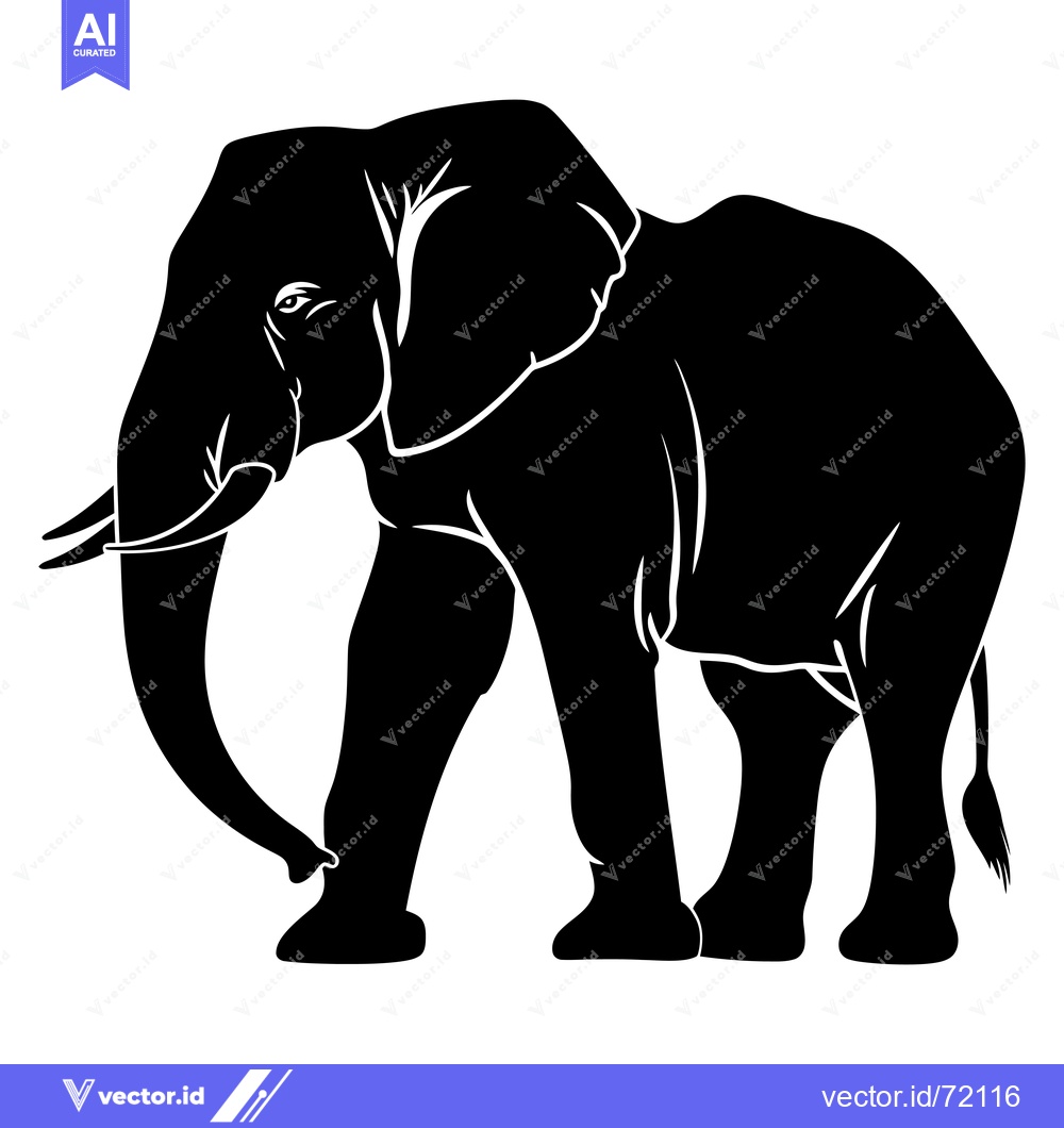 Premium Vector dari Silhouette of an elephant standing with trunk curled up