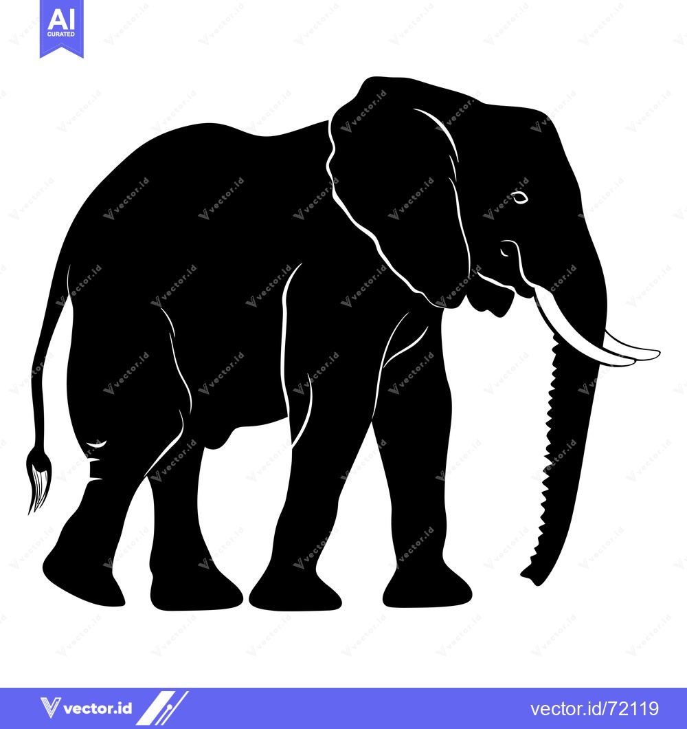 Premium Vector dari Black and White Silhouette of an Elephant Walking