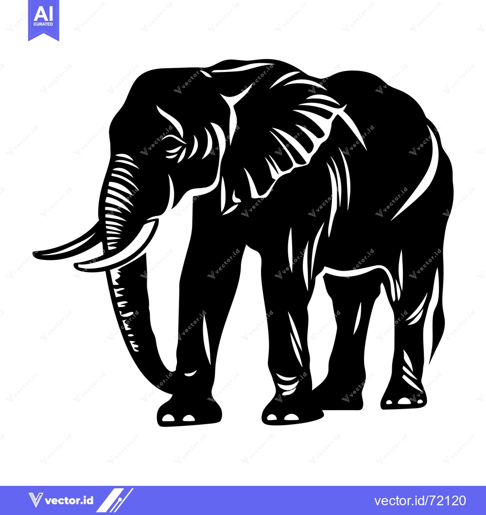 Premium Vector dari Black and White Silhouette of an Elephant