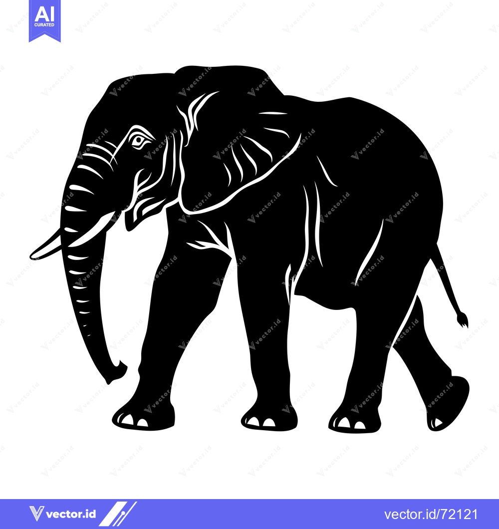 Premium Vector dari Silhouette of a Walking Elephant in Black and White
