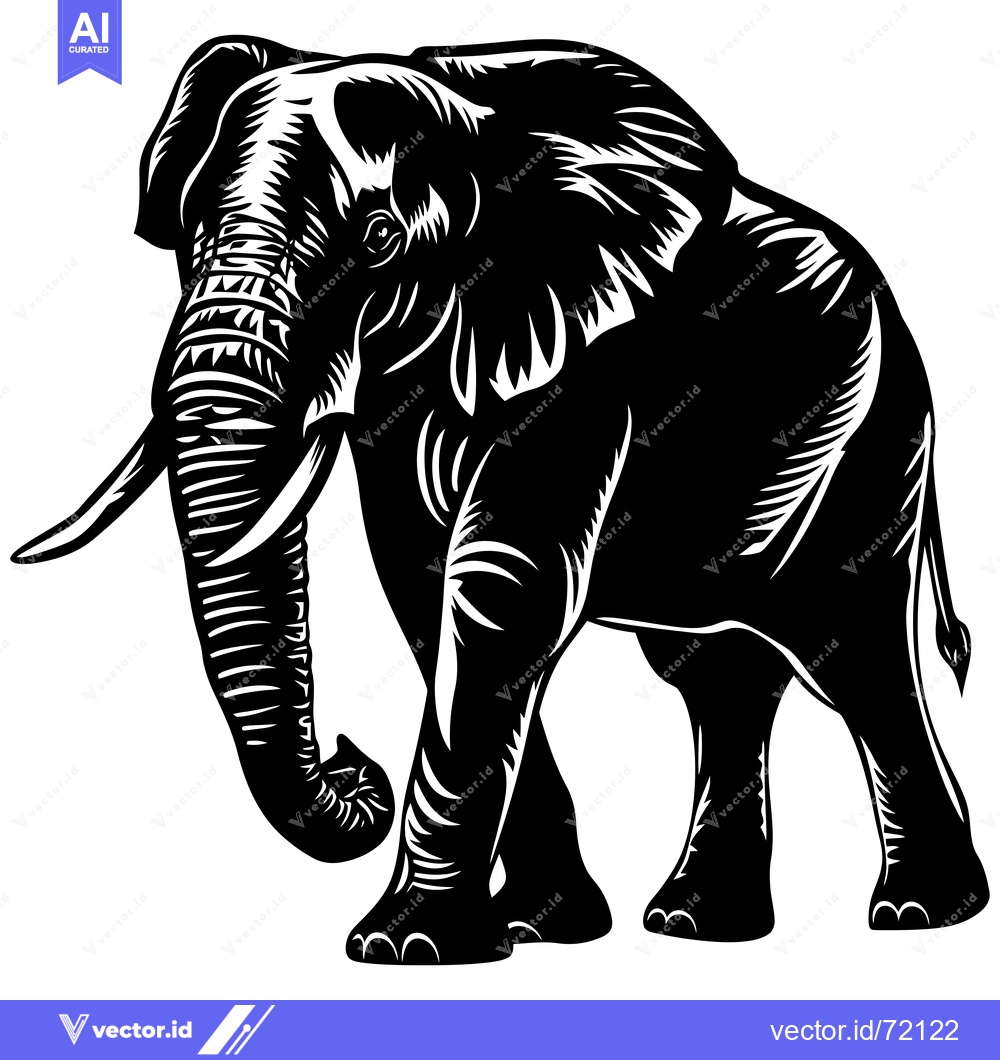 Premium Vector dari Black and White Illustration of an Elephant Walking