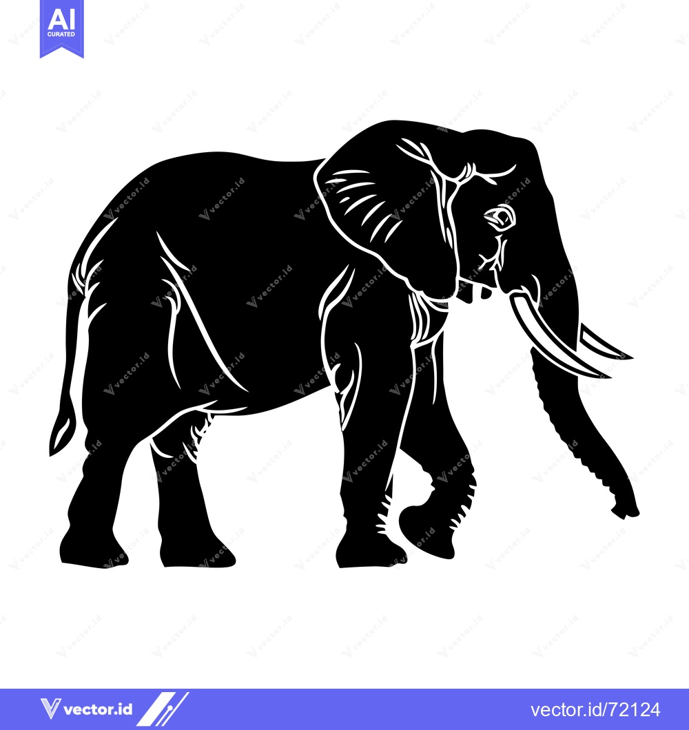 Premium Vector dari Black and White Silhouette of an Elephant with Large Ears and Tusks