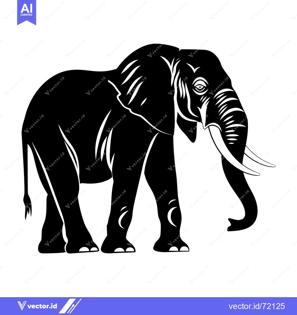 Premium Vector of Black and White Silhouette of an Elephant Standing