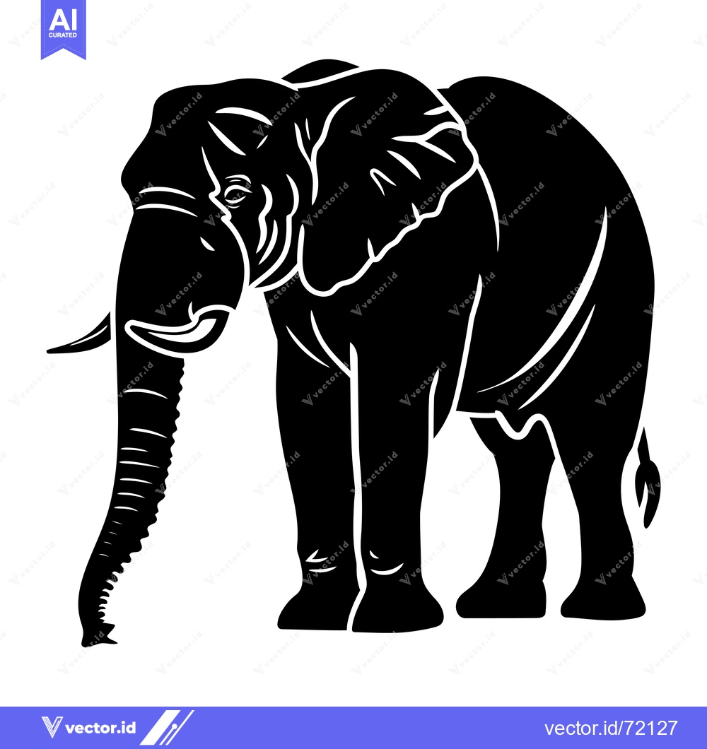 Premium Vector dari Black and White Silhouette of an Elephant Standing Sideways
