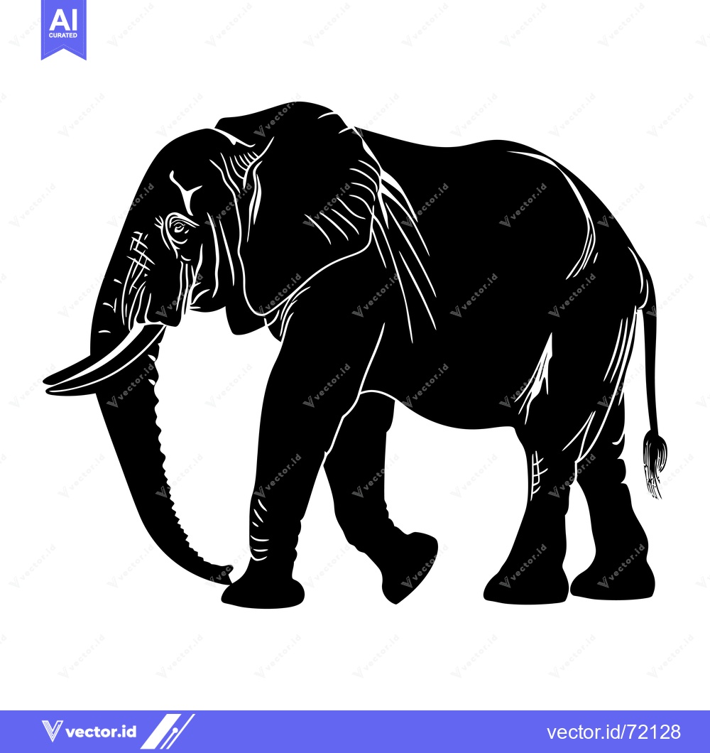 Premium Vector of Black and White Silhouette of an Elephant Walking