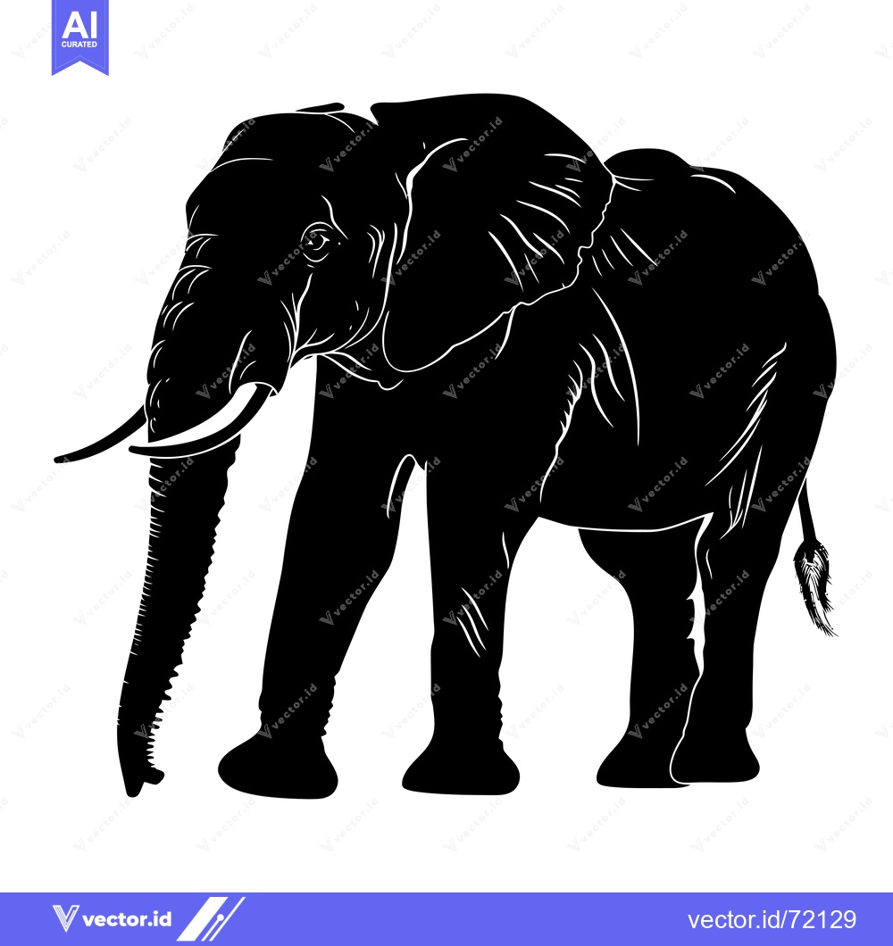 Premium Vector dari Black and White Silhouette of an Elephant Standing
