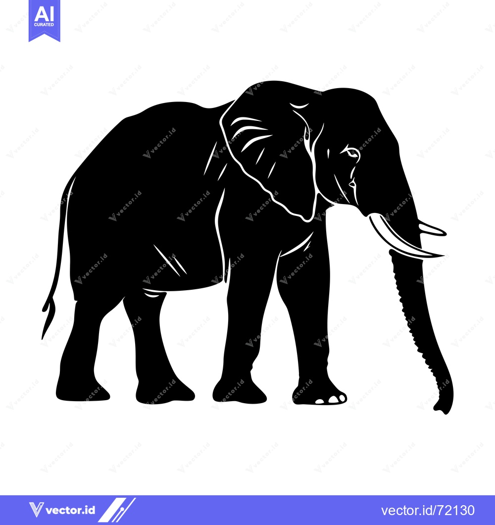 Premium Vector dari Black and White Silhouette of an Elephant with Trunk Up