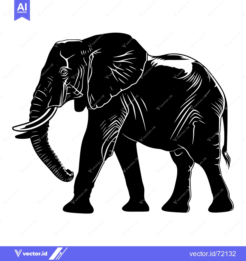 Premium Vector of Black and White Silhouette of an Elephant Walking