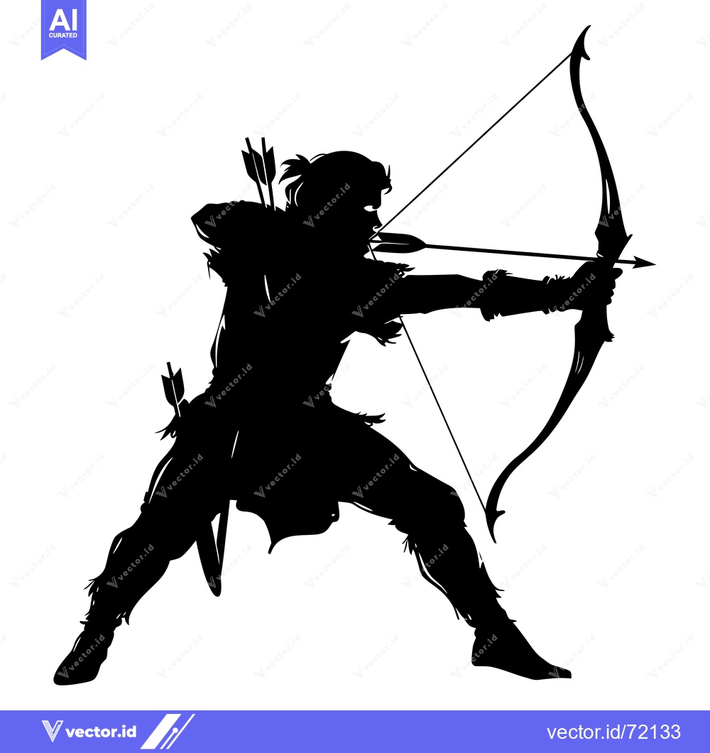 Premium Vector dari Silhouette of a Hunter with a Bow and Arrow Drawn Back