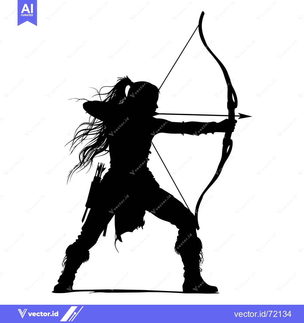 Premium Vector dari Silhouette of a Woman Aiming a Bow and Arrow
