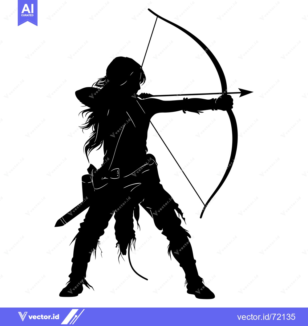 Premium Vector of Silhouette of a Woman Aiming a Bow and Arrow