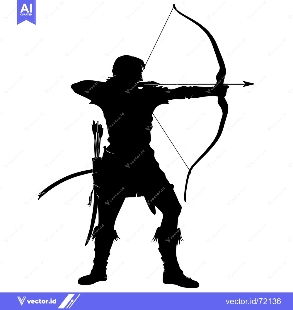 Premium Vector dari Silhouette of an Archer Aiming with a Bow and Arrow