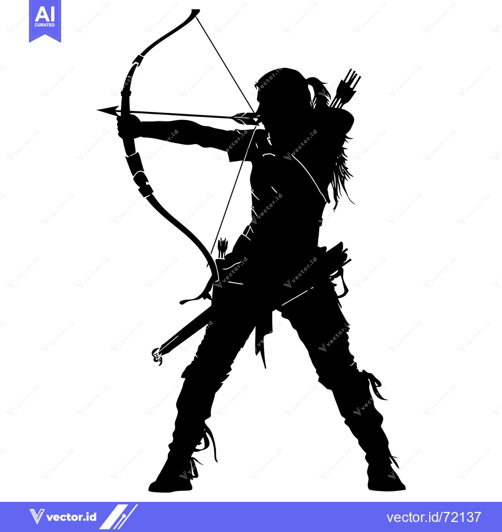 Premium Vector dari Silhouette of a Woman Holding a Bow and Arrow