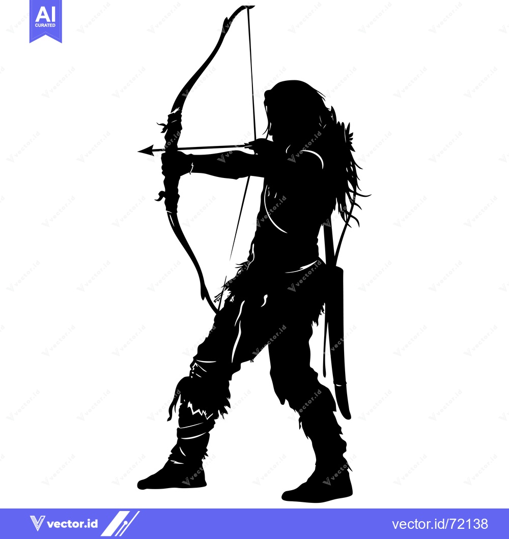 Premium Vector dari Silhouette of a Warrior Holding a Bow and Arrow