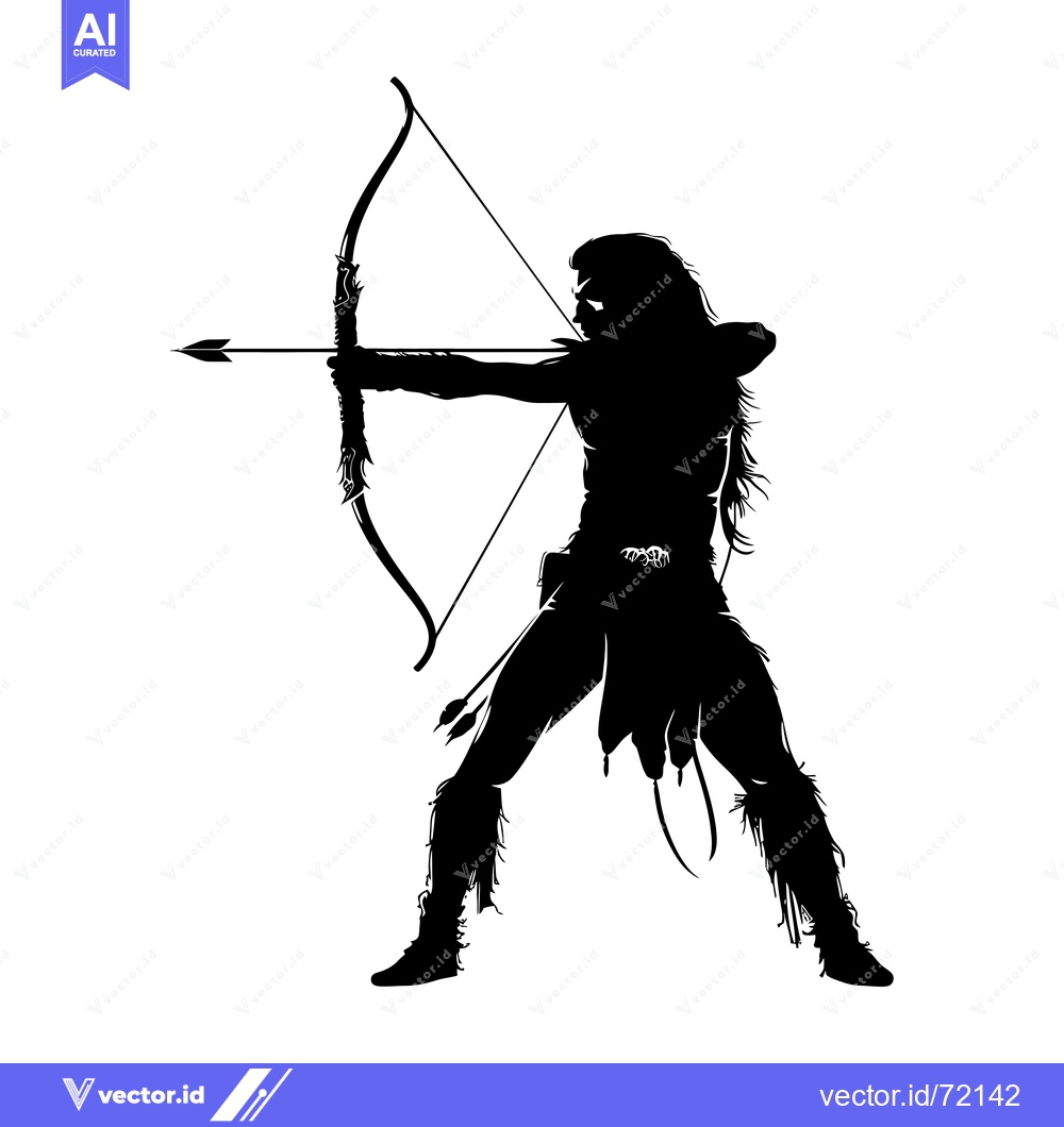Premium Vector dari Silhouette of a Woman with Long Hair Holding a Bow and Arrow