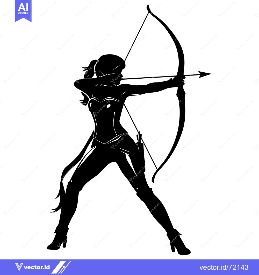 Premium Vector of Silhouette of a Woman Archer Aiming with Bow and Arrow