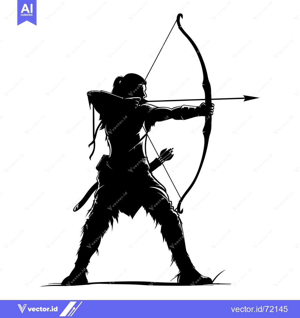 Premium Vector dari Silhouette of a Warrior Holding a Bow and Arrow