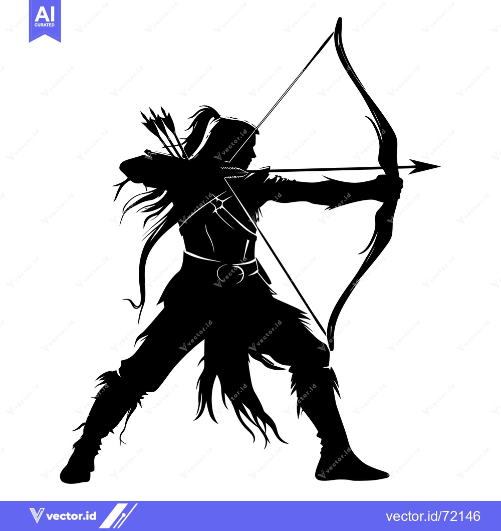 Premium Vector dari Silhouette of a Female Archer Holding a Bow and Arrow