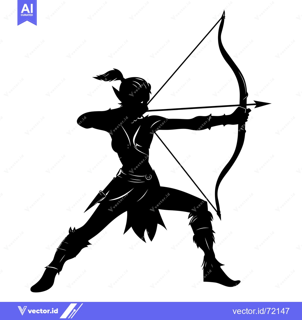 Premium Vector dari Silhouette of a Female Elf Archer Aiming an Arrow