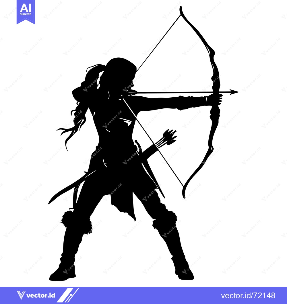 Premium Vector dari Silhouette of a Woman Holding a Bow and Arrow
