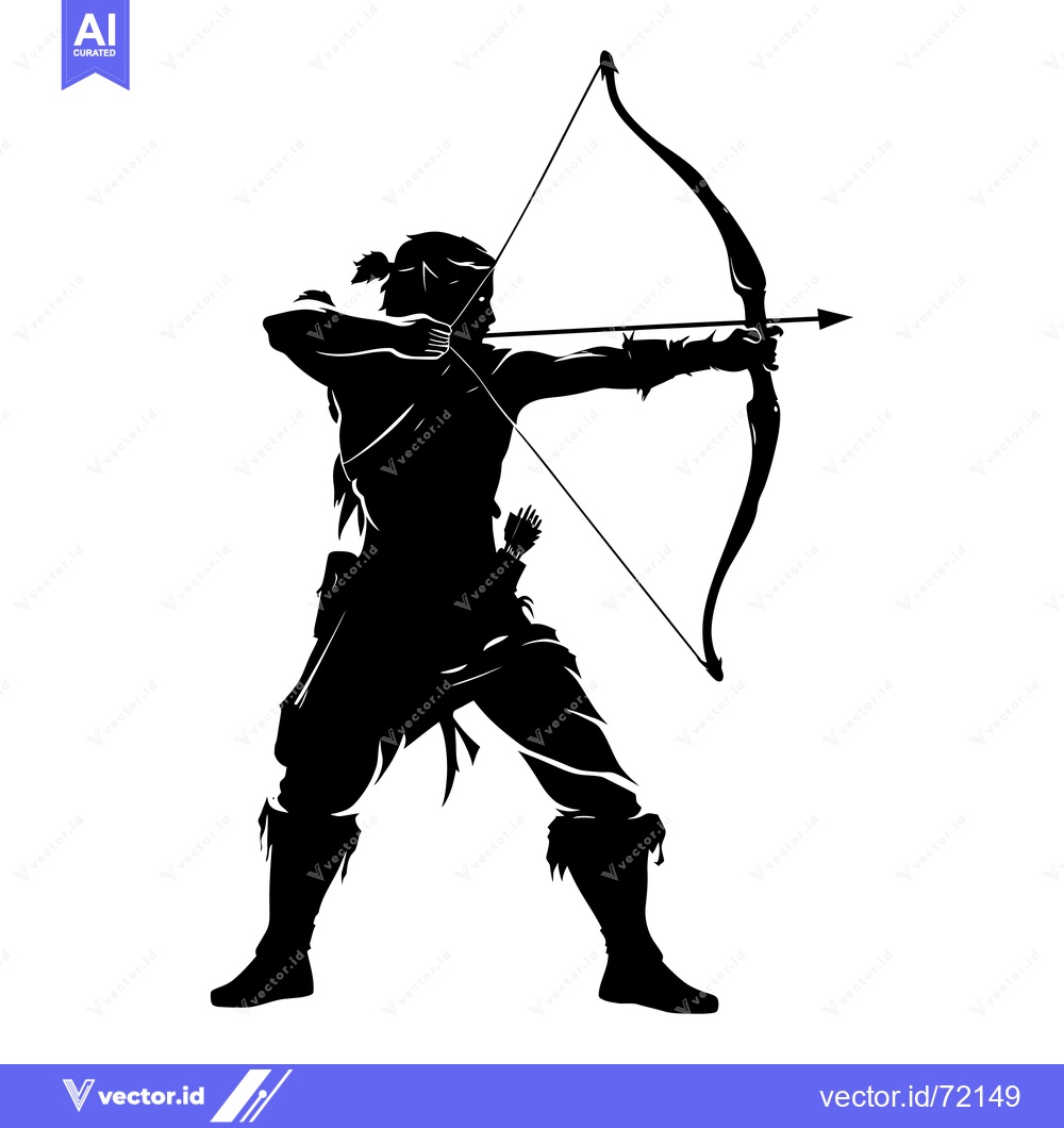 Premium Vector dari Silhouette of an Archer Aiming a Bow and Arrow