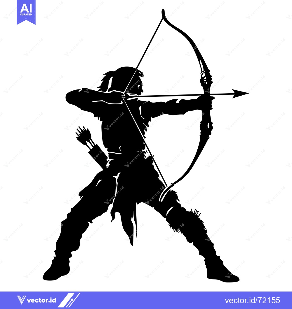 Premium Vector dari Silhouette of a Hunter Aiming a Bow and Arrow