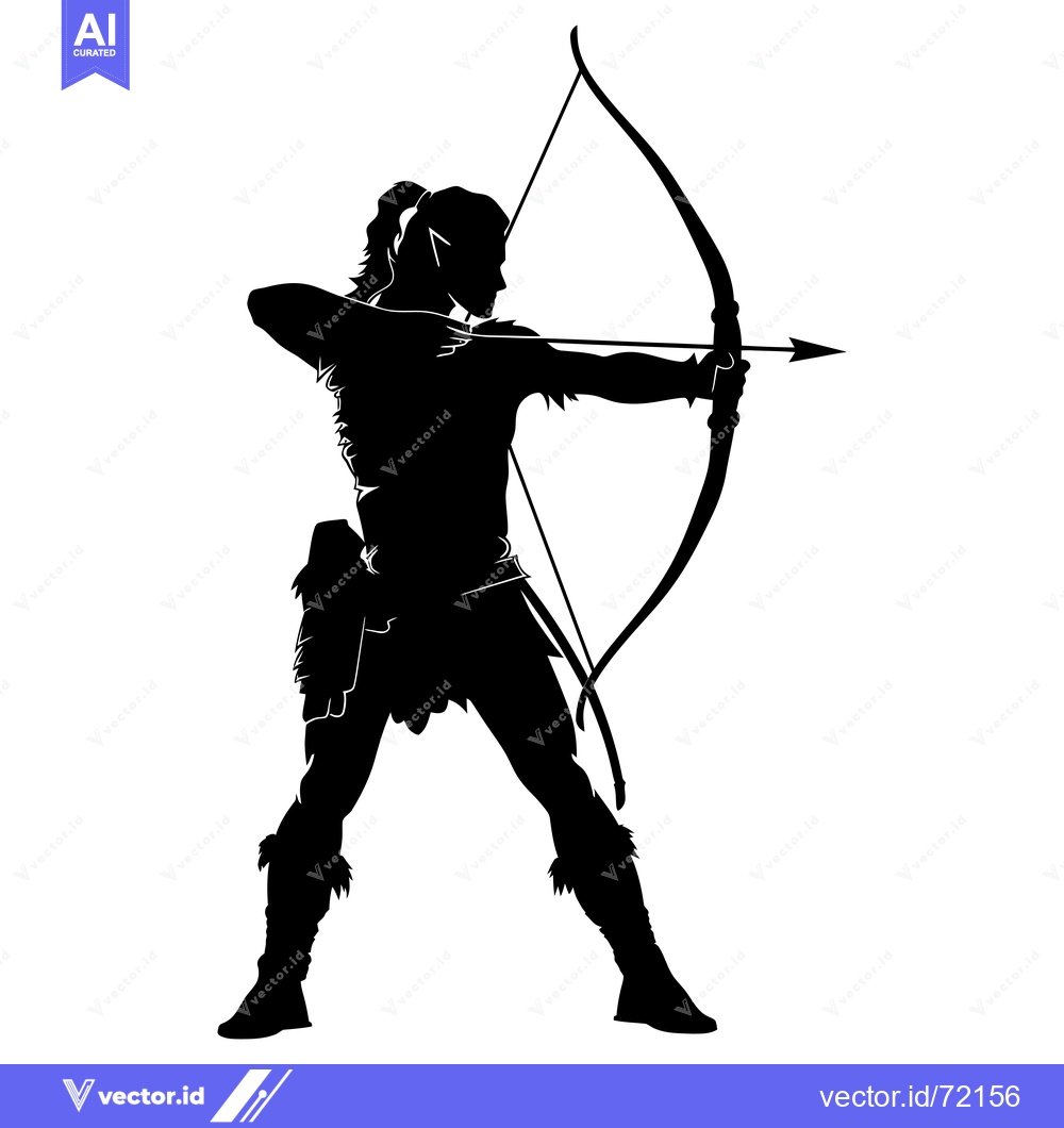Premium Vector dari Silhouette of an Elf Archer Aiming with a Bow and Arrow