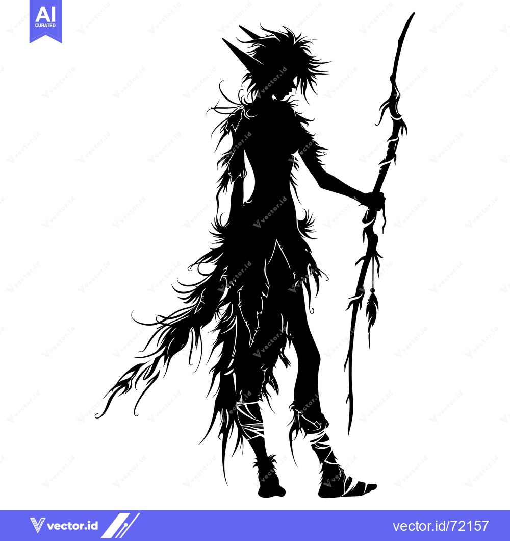 Premium Vector of Silhouette of a Furry Female Figure Holding a Staff